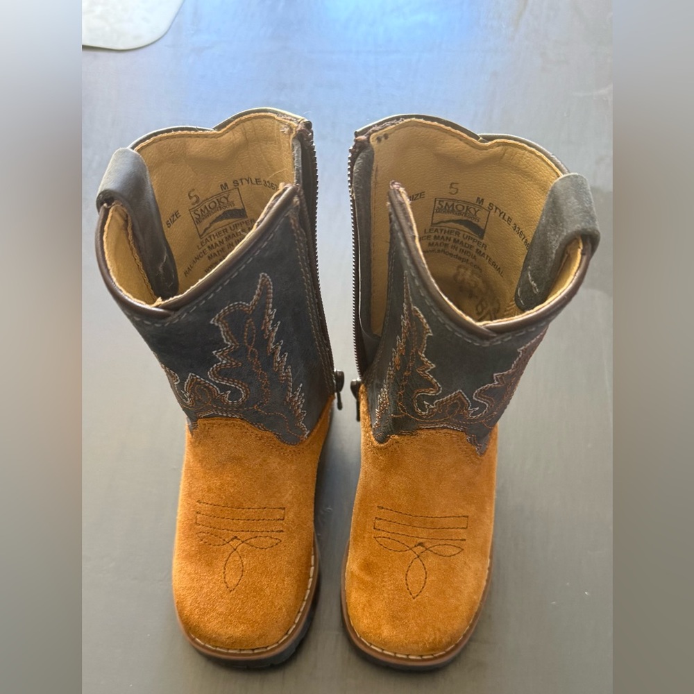 Kids Brown Suede & Dark Brown Western Boots